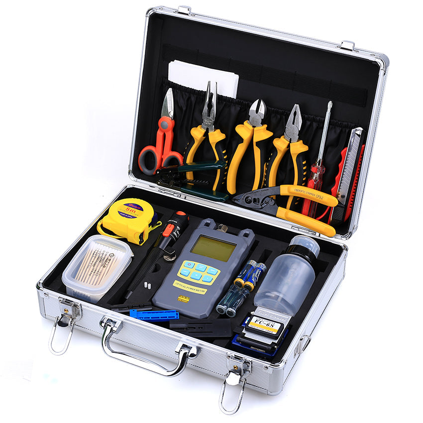 TEKCN HSV-202 FTTH Termination Tool Kit – 18-Piece Kit with Power Meter, VFL & Fiber Cleaver