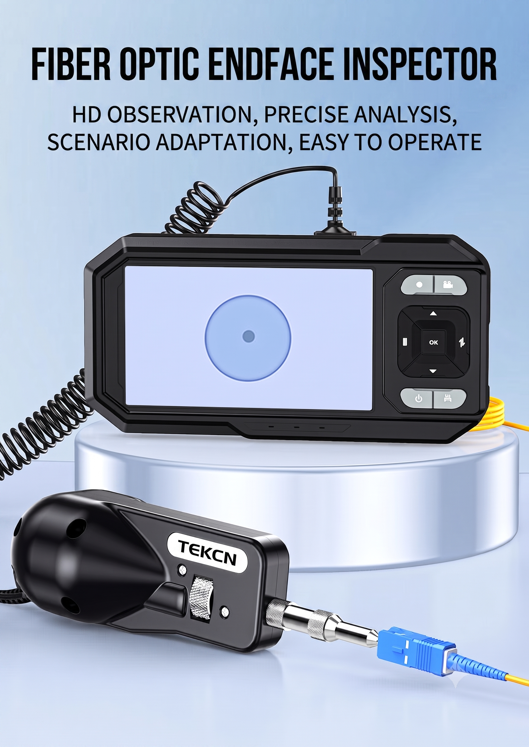 Fiber Optic Inspection & Cleaning Kit – 400x Probe with Display + One-Click Cleaner Pen + Connector Cleaning Cassette